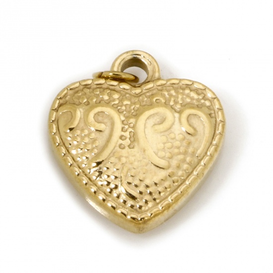 Imagen de 1 Unidad Enchapado al Vacío 304 Acero Inoxidable Sencillo Colgantes Corazón Chapado en Oro Tallado 16mm x 15mm