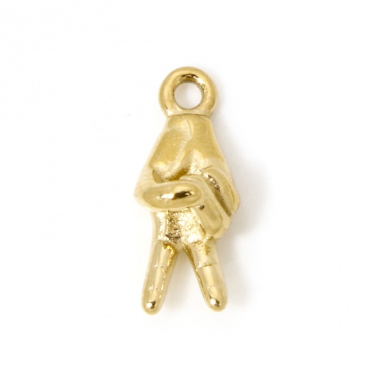 Imagen de 1 Unidad Enchapado al Vacío 304 Acero Inoxidable Sencillo Colgantes V Victory Hand Sign Gesture Chapado en Oro 14mm x 5.5mm