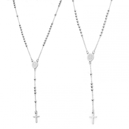 Immagine di Croce Medaglia di San Benedetto Collana con Rosario con Perline di Preghiera All'Ingrosso, Tono Argento 304 Acciaio Inossidabile Catena a Maglia Fatta a Mano, Donne Religione Elegante Regalo Gioielli Per Rivenditore, 52cm Lunghezza, 1 Pz