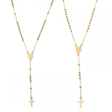 Imagen de Cruz Medalla de San Benito Collar de Rosario de Cuentas de Oración Al Por Mayor, Chapado en Oro de 18K 304 Acero Inoxidable Cadena de Eslabones Hechos a Mano, Mujeres Enchapado al Vacío Religión Elegante Regalo Joyería Para Minorista, 52cm longitud, 1 Unidad