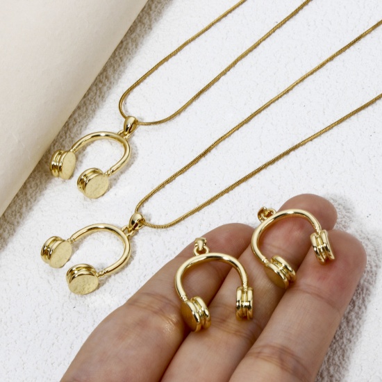 Imagen de 1 Unidad Respetuoso del Medio Ambiente Latón Colgantes Charms Auricular 18K Oro Real Chapado 3D 27mm x 17mm
