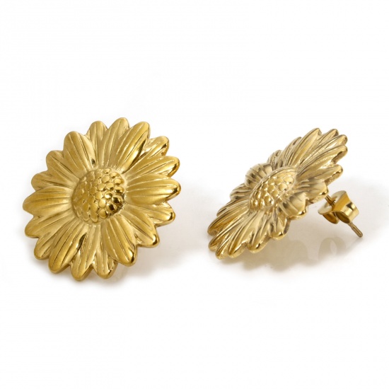 Immagine di 1 Paio Placcatura Sottovuoto Elegante Classico Placcato Oro 18K 304 Acciaio Inossidabile Girasole Orecchini a Perno Per Donne Festa 2.4cm x 2.4cm