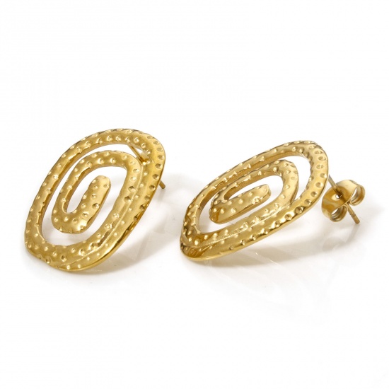 Immagine di 1 Paio Placcatura Sottovuoto Elegante Martellato Placcato Oro 18K 304 Acciaio Inossidabile Spirale Striscia Orecchini a Perno Per Donne Festa 2.4cm x 1.9cm