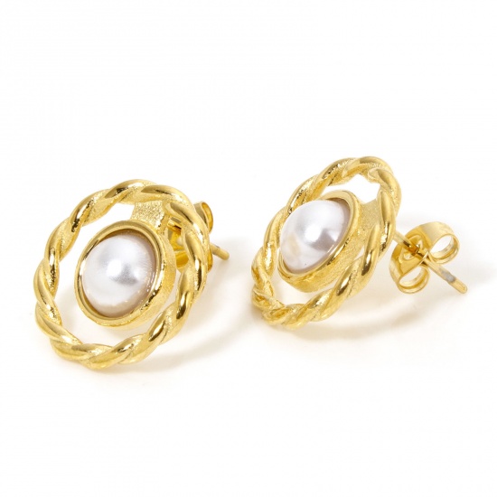 Immagine di 1 Paio Placcatura Sottovuoto Elegante Elegante Placcato Oro 18K Acciaio Inossidabile & Perla Imitazione Conchiglia Intrecciato Tondo Shell Imitazione Perla Orecchini a Perno Per Donne Festa 1.6cm x 1.6cm