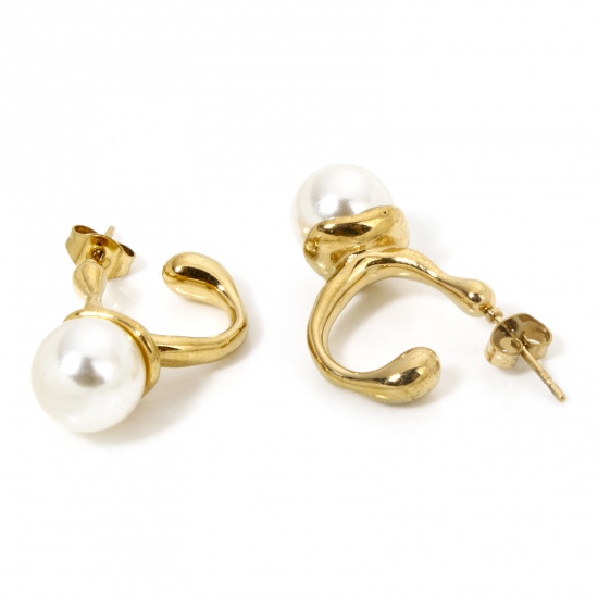 Immagine di 1 Paio Placcatura Sottovuoto Elegante Elegante Placcato Oro 18K Acciaio Inossidabile & Perla Imitazione Conchiglia Irregolare Striscia Shell Imitazione Perla Orecchini a Perno Per Donne Festa 1.6cm x 0.9cm