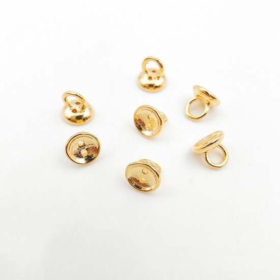 Picture of 10 PCs Brass End Caps For Necklace Bracelet Jewelry Making Round Disc 18K Real Gold Plated 4.5mm Dia