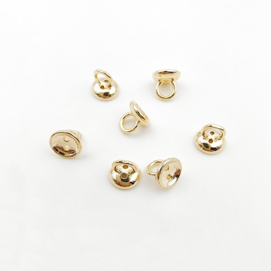 Picture of 10 PCs Brass End Caps For Necklace Bracelet Jewelry Making Round Disc 14K Real Gold Plated 4.5mm Dia