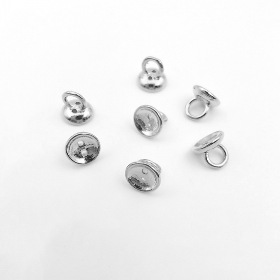 Picture of 10 PCs Brass End Caps For Necklace Bracelet Jewelry Making Round Disc 925 Sterling Silver Plated 4.5mm Dia