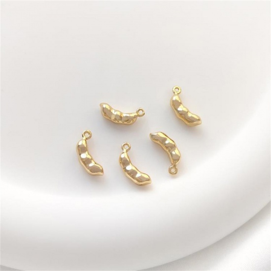 Picture of 1 Piece Eco-friendly Brass Charms 14K Real Gold Plated Pea 3D 12mm x 3.5mm