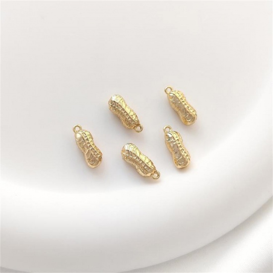 Picture of 1 Piece Eco-friendly Brass Charms 14K Real Gold Plated Peanut 3D 11.5mm x 4mm