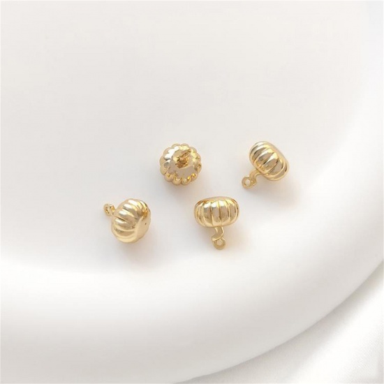 Picture of 1 Piece Eco-friendly Brass Charms 14K Real Gold Plated Pumpkin 3D 9mm x 7.8mm