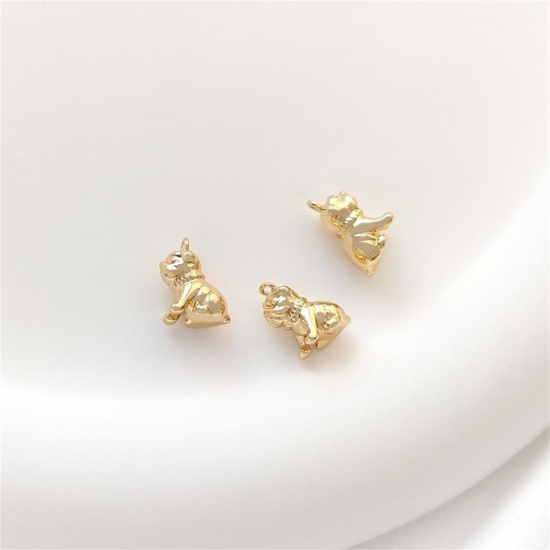 Picture of 1 Piece Eco-friendly Brass Charms 14K Real Gold Plated Bulldog Animal 3D 9mm x 8mm