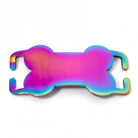 Image de 2 Pcs Connecteurs Pendentifs BreloquesÉtiquettes d'Estampage Vierges Étiquette de Nom pour Collier de Chien Identification d'Animal de Compagnie en 304 Acier Inoxydable OS Plaqué de Couleur Arc-en-ciel Polissage Double Face 6.8cm x 4cm