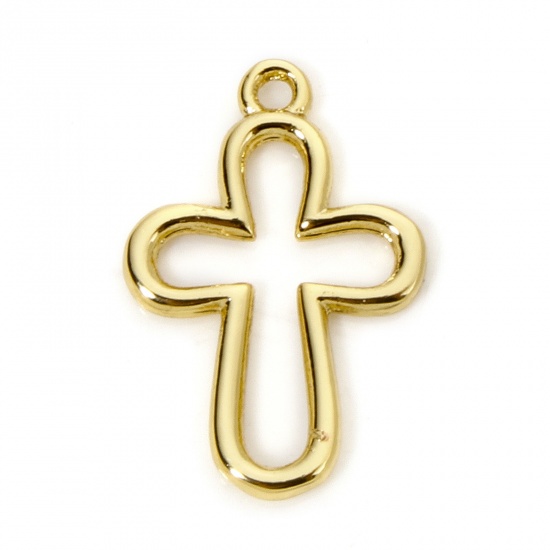 Immagine di 1 Pz Ottone Ciondoli Croce Placcato Oro 18K 18mm x 12mm