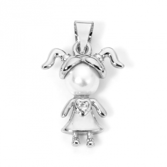 Bild von 1 Stück Messing 3D Charms Platin plattiert Weihnachten Mädchen Imitat Perle 21mm x 13mm