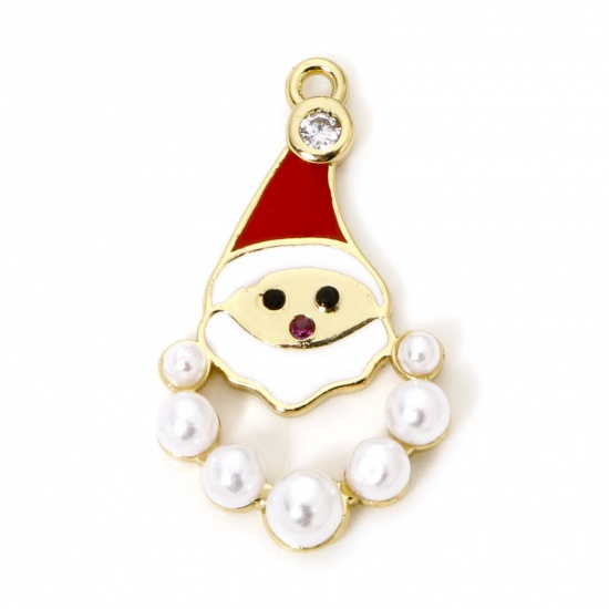 Bild von 1 Stück Messing Charms 18K Vergoldet Weihnachten Weihnachtsmann Imitat Perle 23mm x 13mm