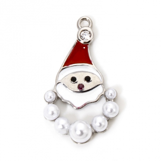 Bild von 1 Stück Messing Charms Platin plattiert Weihnachten Weihnachtsmann Imitat Perle 23mm x 13mm