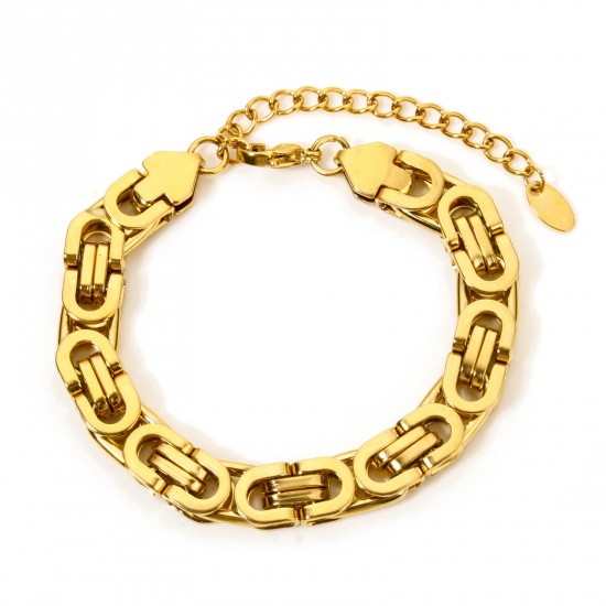 Picture of 1 Piece Vacuum Plating 304 Stainless Steel Link Chain Bracelets 18K Gold Plated 17cm(6.7") long