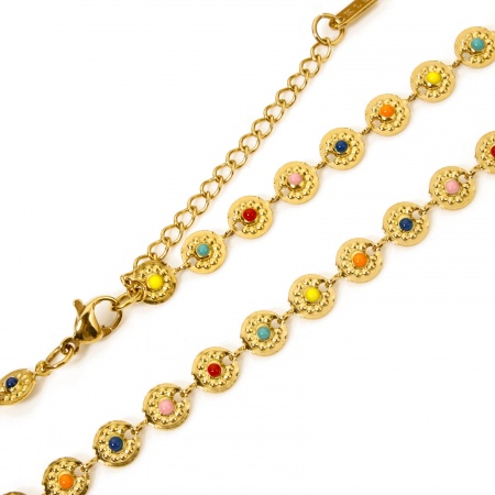 1 Piece Vacuum Plating 304 Stainless Steel Handmade Link Chain Necklace 18K Gold Plated Multicolor Enamel 38cm(15") long