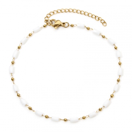 Immagine di Cilindrico Bianco 304 Acciaio Inossidabile Catena di Perline Braccialetti All'Ingrosso, Placcato Oro 18K Placcatura Sottovuoto, Donne Minimalista Regalo Fornitura di Gioielli, 17cm Lunghezza, 1 Pz