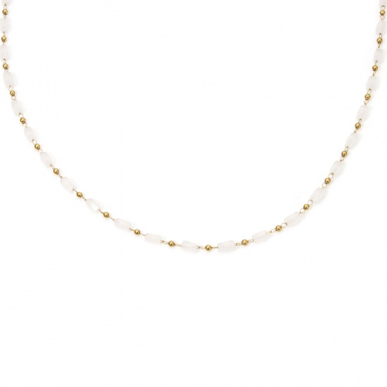 Bild von 1 Strang Vakuumbeschichtung 304 Edelstahl Perlenkette Halskette 18K Vergoldet Transparent Zylinder Facettiert 40cm lang