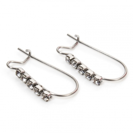 Picture of 2 PCs 304 Stainless Steel Ear Wire Hooks Earrings For DIY Jewelry Making Accessories Arched Silver Tone Clear Rhinestone 21mm x 11.5mm, Post/ Wire Size: (21 gauge)