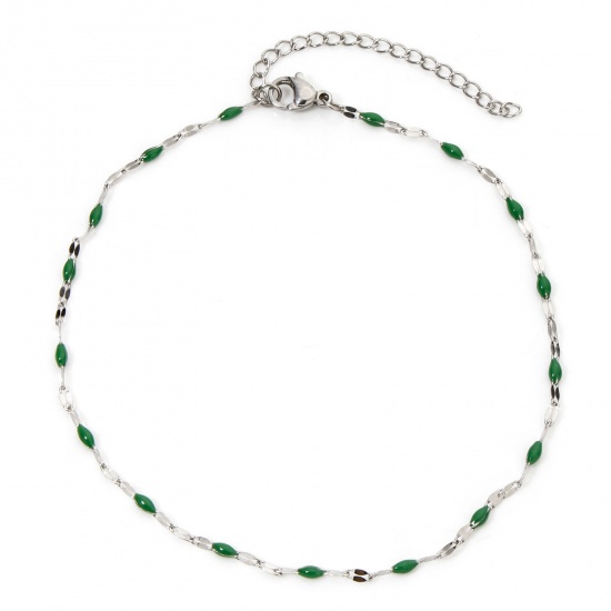 Immagine di 1 Pz 304 Acciaio Inossidabile Catena delle Labbra Cavigliere Tono Argento Verde Smalto 24.5cm lunghezza