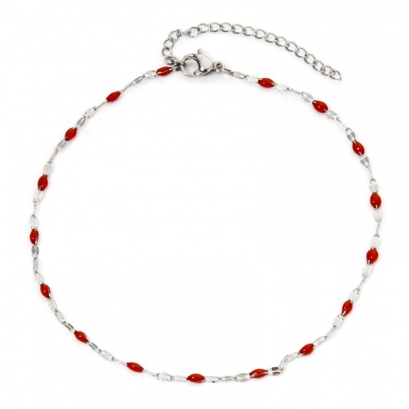 Bild von Großhandel Rot Emaille 304 Edelstahl Lippen geformte Kette Fußketten, Silberfarbe Frauen Stilvoll Geschenk Schmuckbedarf, 24.5cm lang, 1 Strang
