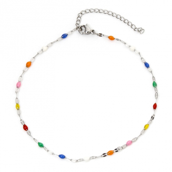 Immagine di 1 Pz 304 Acciaio Inossidabile Catena delle Labbra Cavigliere Tono Argento Multicolore Smalto 24.5cm lunghezza