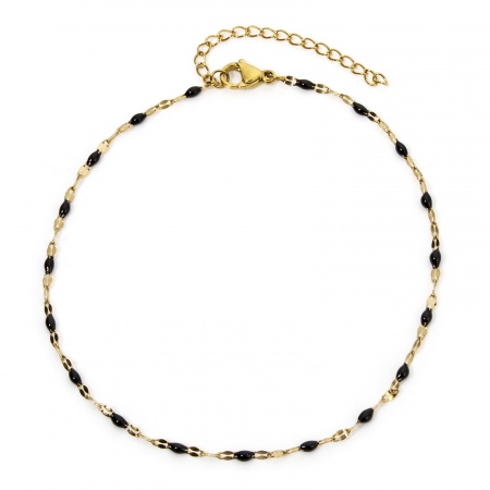 Bild von Großhandel Schwarz Emaille 304 Edelstahl Lippen geformte Kette Fußketten, 18K Vergoldet Vakuumbeschichtung, Frauen Stilvoll Geschenk Schmuckbedarf, 24.5cm lang, 1 Strang