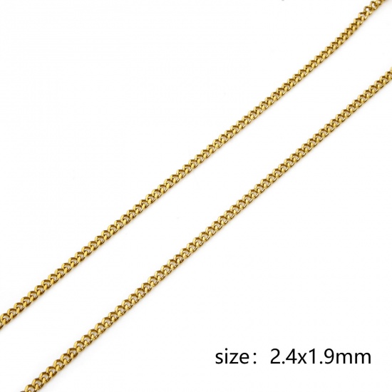 Picture of 1 M Vacuum Plating 304 Stainless Steel Curb Link Chain For Handmade DIY Jewelry Making Findings 18K Gold Plated 2.4x1.9mm