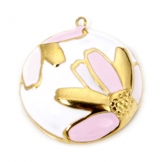 Imagen de 1 Unidad Enchapado al Vacío Ecológico 304 Acero Inoxidable Colección Flora Colgantes Chapado en Oro Rosado Esmalte 26.5mm x 24.5mm