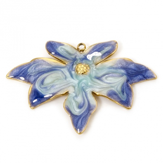 Imagen de 1 Unidad Enchapado al Vacío Ecológico 304 Acero Inoxidable Colección Flora Colgantes Chapado en Oro Azul Esmalte 40mm x 26.5mm