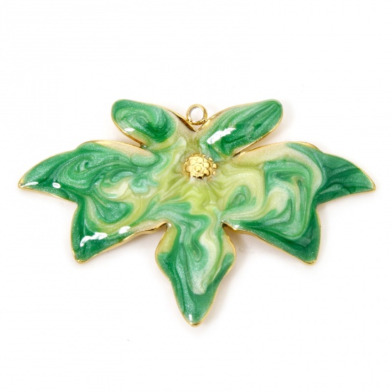 Imagen de 1 Unidad Enchapado al Vacío Ecológico 304 Acero Inoxidable Colección Flora Colgantes Chapado en Oro Verde Esmalte 40mm x 26.5mm