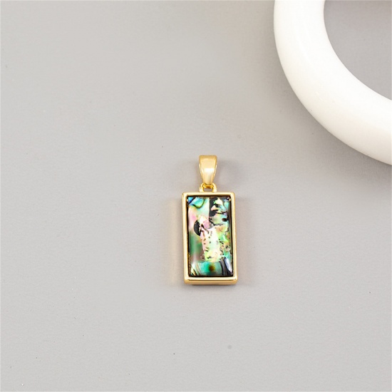 Picture of 1 Piece Natural Shell & Brass Geometric Charm Pendant 14K Gold Plated Rectangle 22.5mm x 9mm