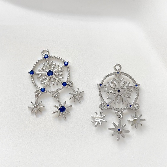Immagine di 1 Pz Ottone Natale Ciondoli Acchiappa sogni Platino Placcato Fiocco di Neve Filigrana Trasparente Cubic Zirconiae 24mm x 14mm