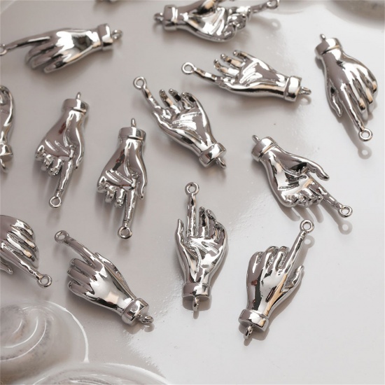 Immagine di 1 Pz Ottone Pendenti Charms Connettori Accessori Mani Platino Placcato 3D 22.5mm x 6.5mm