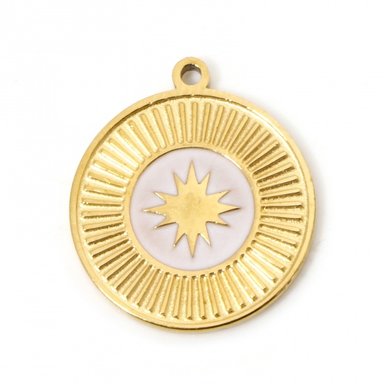 Bild von 2 Stück Umweltfreundliche PVD-Vakuumbeschichtung 304 Edelstahl Galaxis Charms Sonne 18K Echtgold plattiert Emaille 17mm x 15mm