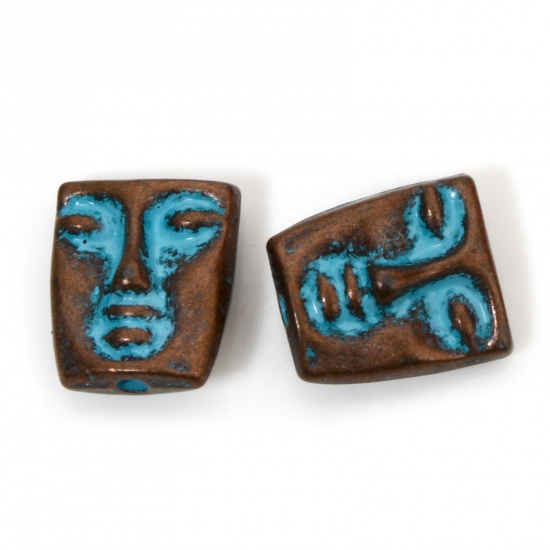 Picture of 20 PCs Zinc Based Alloy Patina Spacer Beads For DIY Jewelry Making Antique Copper Blue Face About 12mm x 10mm, Hole: Approx 1.4mm