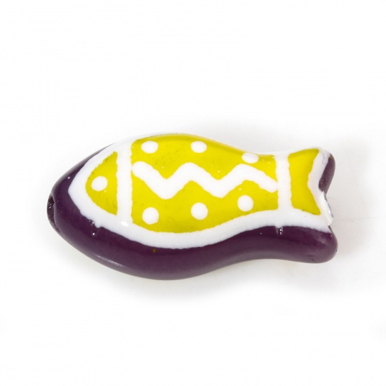 Immagine di 2 Pz Lampwork Vetro Lampwork Gioielli Oceanici Perline per la Creazione di Gioielli con Fai-da-te Pesce Giallo Increspatura Disegno Smalto Circa 21mm x 11mm, Foro: Circa 1.4mm