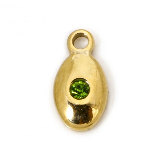 Immagine di 1 Pz Placcatura Sottovuoto Ecologica 304 Acciaio Inossidabile Ciondoli Ovale Oro Placcato Verde Strass 12mm x 6mm