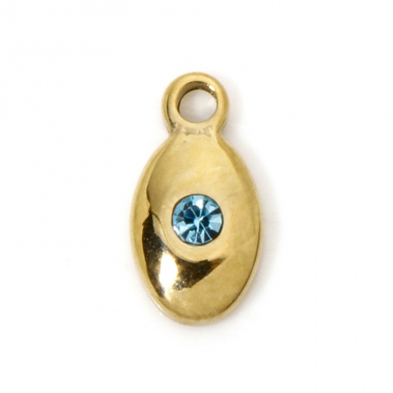 Immagine di 1 Pz Placcatura Sottovuoto Ecologica 304 Acciaio Inossidabile Ciondoli Ovale Oro Placcato Blu Strass 12mm x 6mm