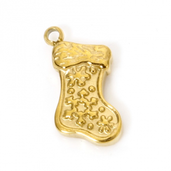 Immagine di 1 Pz Placcatura Sottovuoto Ecologica 304 Acciaio Inossidabile Ciondoli Calza di Natale Oro Placcato Oro Placcato 13mm x 6.5mm