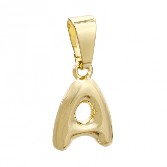 Picture of 2 PCs Brass Charm Pendant 18K Gold Plated Capital Alphabet Initial Letter Message " A " 18mm x 8mm