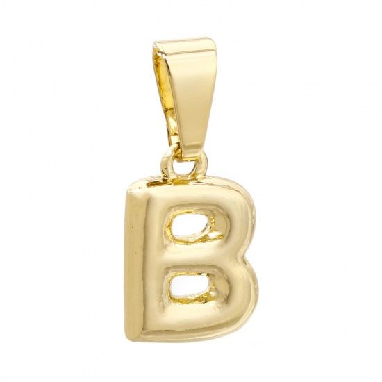 Picture of 2 PCs Brass Charm Pendant 18K Gold Plated Capital Alphabet Initial Letter Message " B " 18mm x 8mm