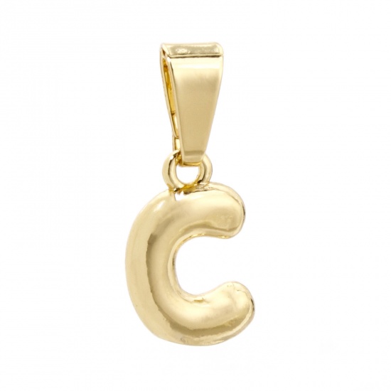 Picture of 2 PCs Brass Charm Pendant 18K Gold Plated Capital Alphabet Initial Letter Message " C " 18mm x 7mm