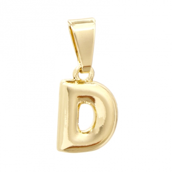 Picture of 2 PCs Brass Charm Pendant 18K Gold Plated Capital Alphabet Initial Letter Message " D " 18mm x 8mm