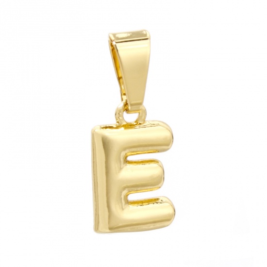 Picture of 2 PCs Brass Charm Pendant 18K Gold Plated Capital Alphabet Initial Letter Message " E " 18mm x 7mm