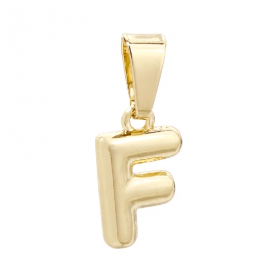 Picture of 2 PCs Brass Charm Pendant 18K Gold Plated Capital Alphabet Initial Letter Message " F " 18mm x 7mm