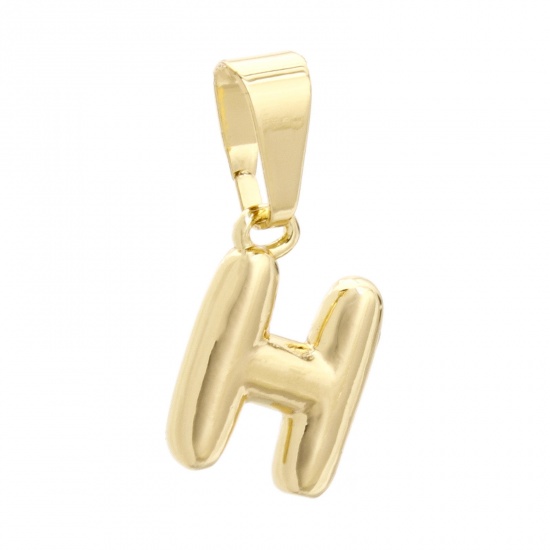 Picture of 2 PCs Brass Charm Pendant 18K Gold Plated Capital Alphabet Initial Letter Message " H " 18mm x 8mm